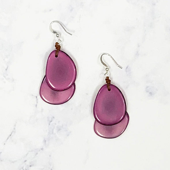 Layered Guitar Pic Tagua Earrings - Lavender