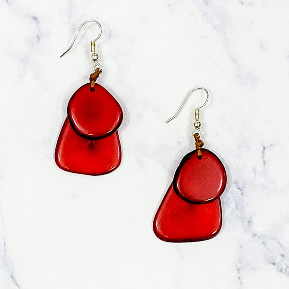 Layered Guitar Pic Tagua Earrings - Red